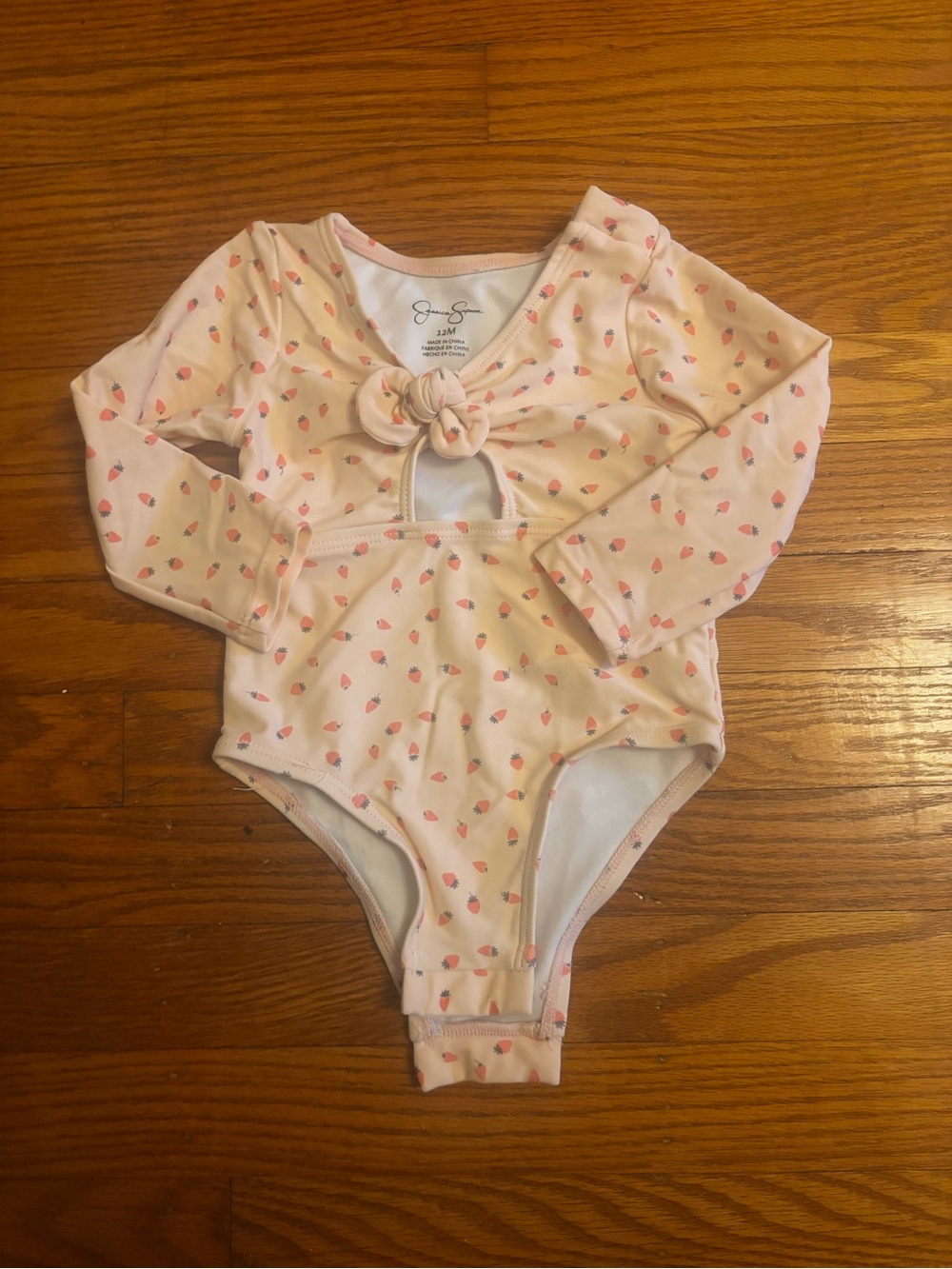 Jessica Simpson Pink Strawberry-Print Long Sleeve One-Piece Swim